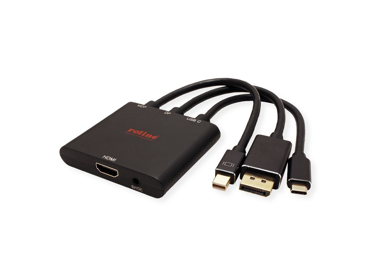 ROLINE Adaptateur Mini DisplayPort / DisplayPort / Type C - HDMI, Actif, 0,15 m