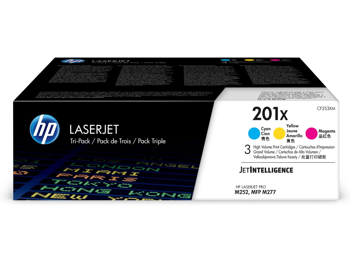 HP 201X LaserJet, lot de 3 cartouches de toner grande capacité authentiques, cyan/magenta/jaune