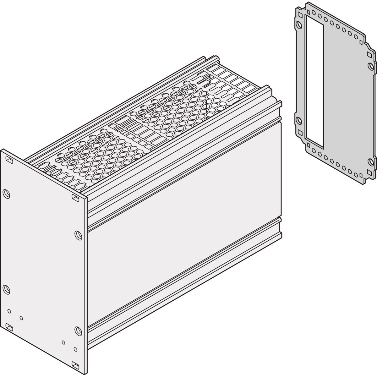 Panneau arrière de l'unité enfichable de type cadre SCHROFF, découpe pour un connecteur, 3 U, 10 HP