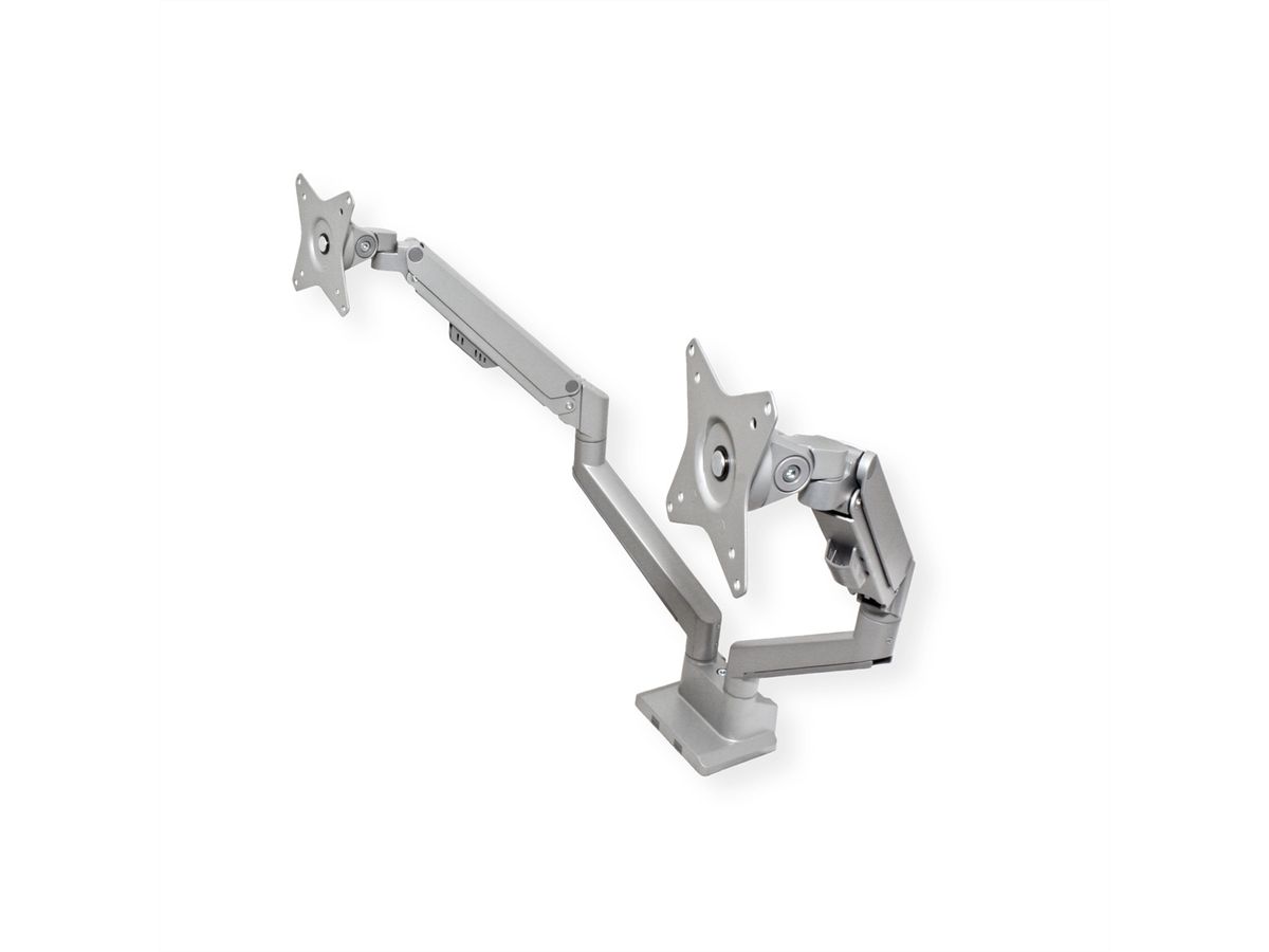 ROLINE Support double LCD, fixation sur bureau, vérin à gaz, 5 articulations, 17-23", jusqu'à 2x 9 kg, argent