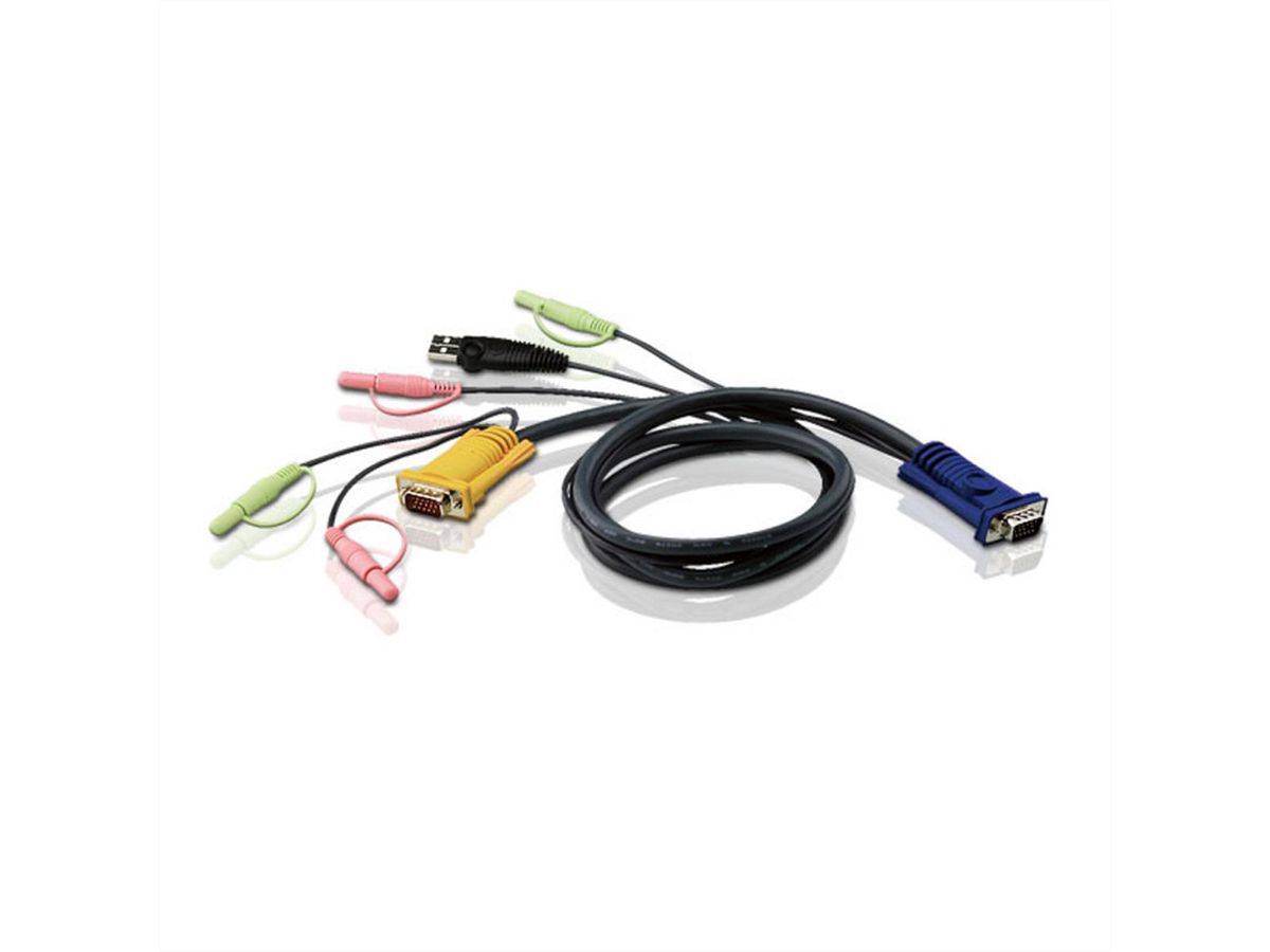 ATEN 2L-5302U Câble KVM VGA, USB et Audio, noir, 1,8 m