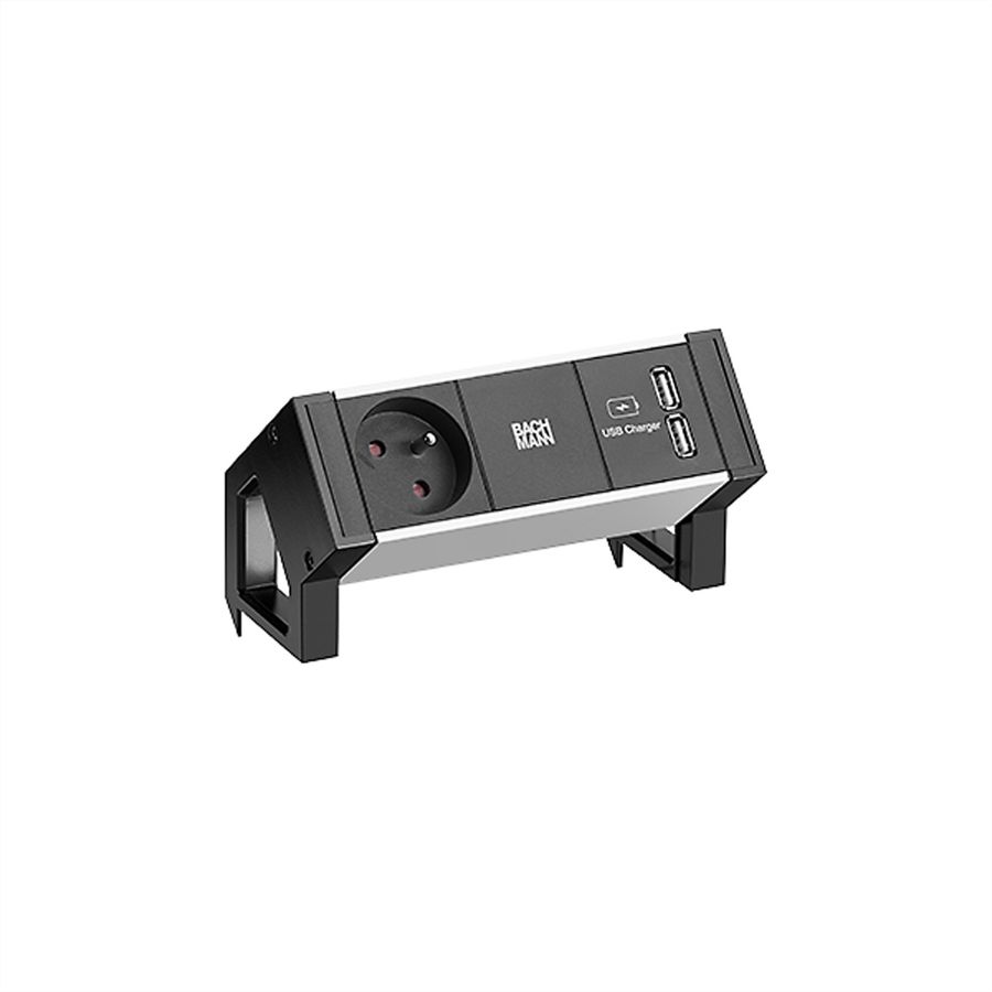 BACHMANN DESK2 ALU BLACK 1xUTE 1xUSB Charger 0,2m GST18