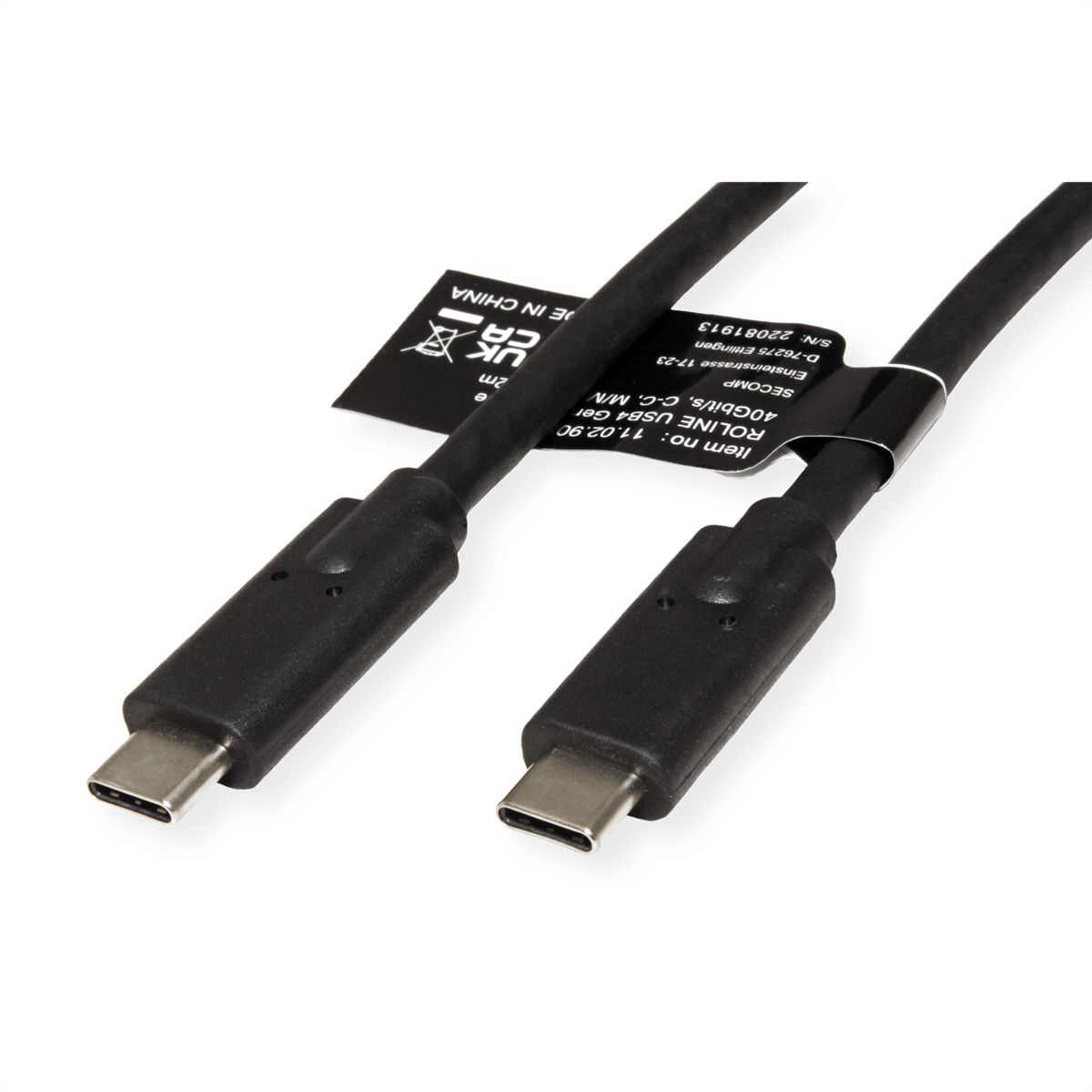 ROLINE Câble USB4 Gen3x2, C–C, M/M, 8K UHD-2, 40Gbit/s, 100W, noir, 1 m