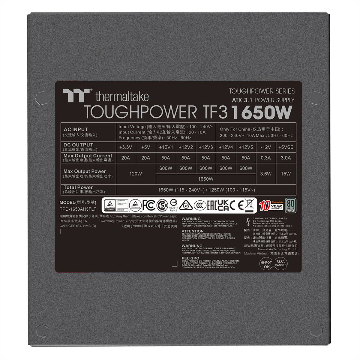 Thermaltake Toughpower TF3 1650W, Bloc d'alimentation