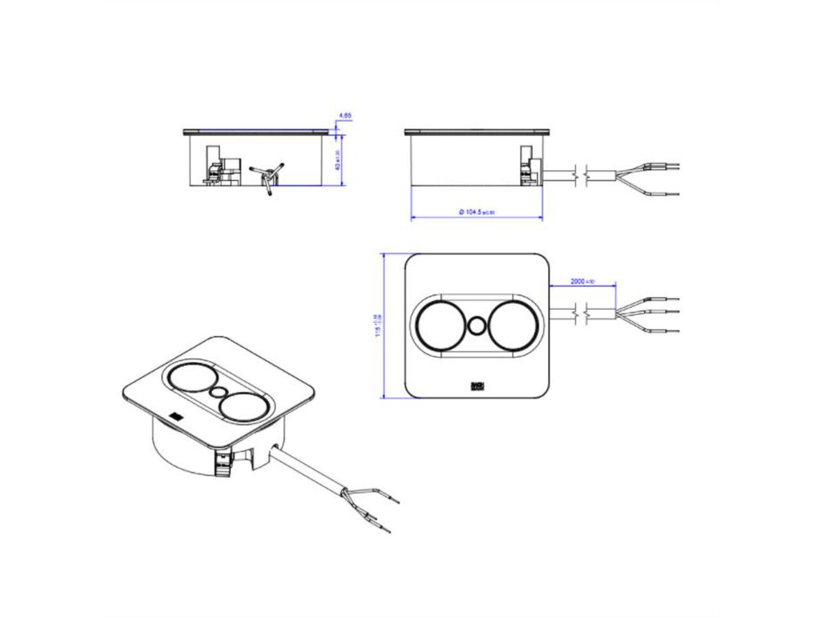BACHMANN TWIST 2 1xUTE 1xUSB A/C 22W 2,0m AEH RAL9010 30GE carré