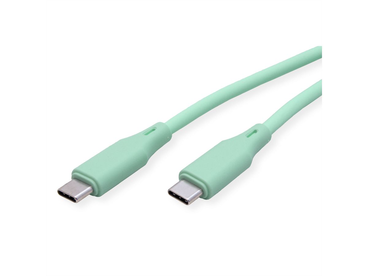 ROLINE Câble USB 2.0, C–C, M/M, silicone, 60W, vert, 1 m