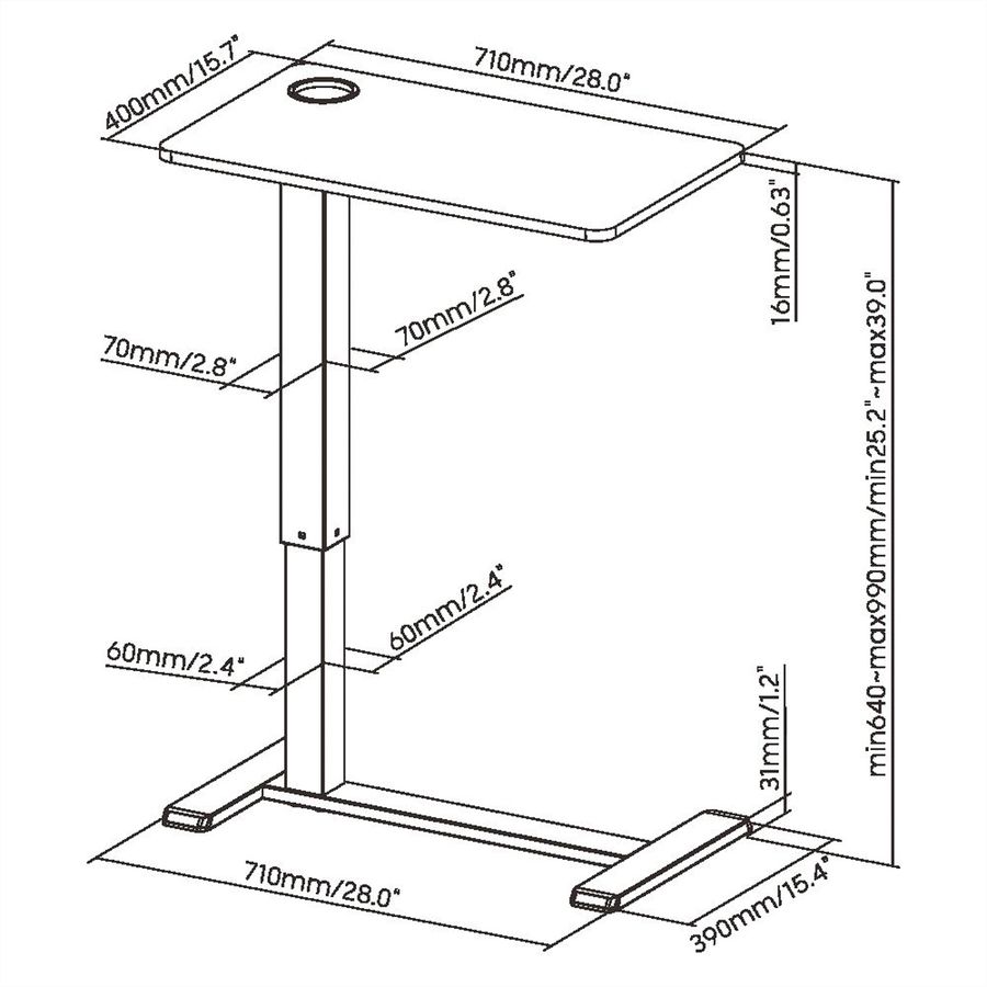 ROLINE Table d'appoint à vérin à gaz, réglable en hauteur, blanc