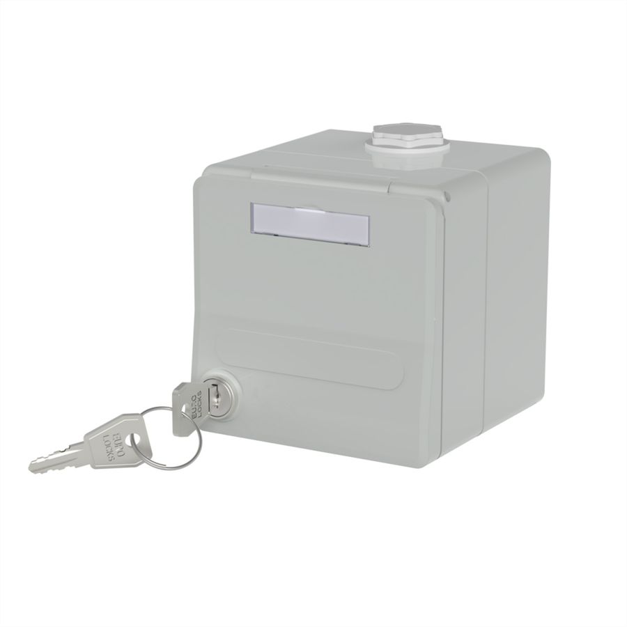 METZ CONNECT Boîtier apparent pour module IP44 , Couvercle rabattable + serrure, 2 ports non équipés , gris