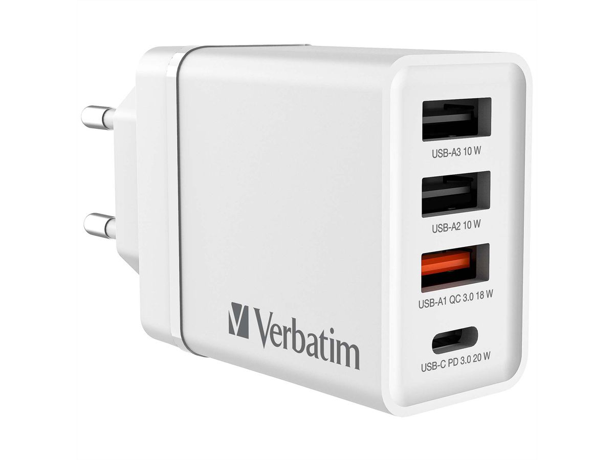 VERBATIM Chargeur USB mural 4 ports 30 W blanc