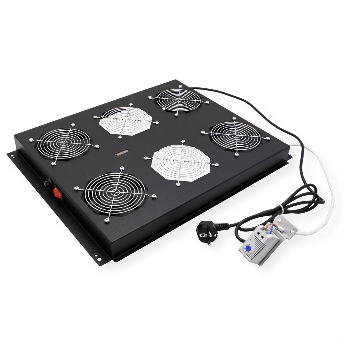 ROLINE 19" Unité de ventilation de toit, 4 ventilateurs, Thermostat pour baie serveur, noire