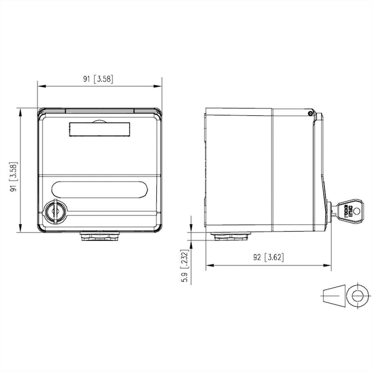 METZ CONNECT Boîtier apparent pour module IP44 , Couvercle rabattable + serrure, 2 ports non équipés , gris