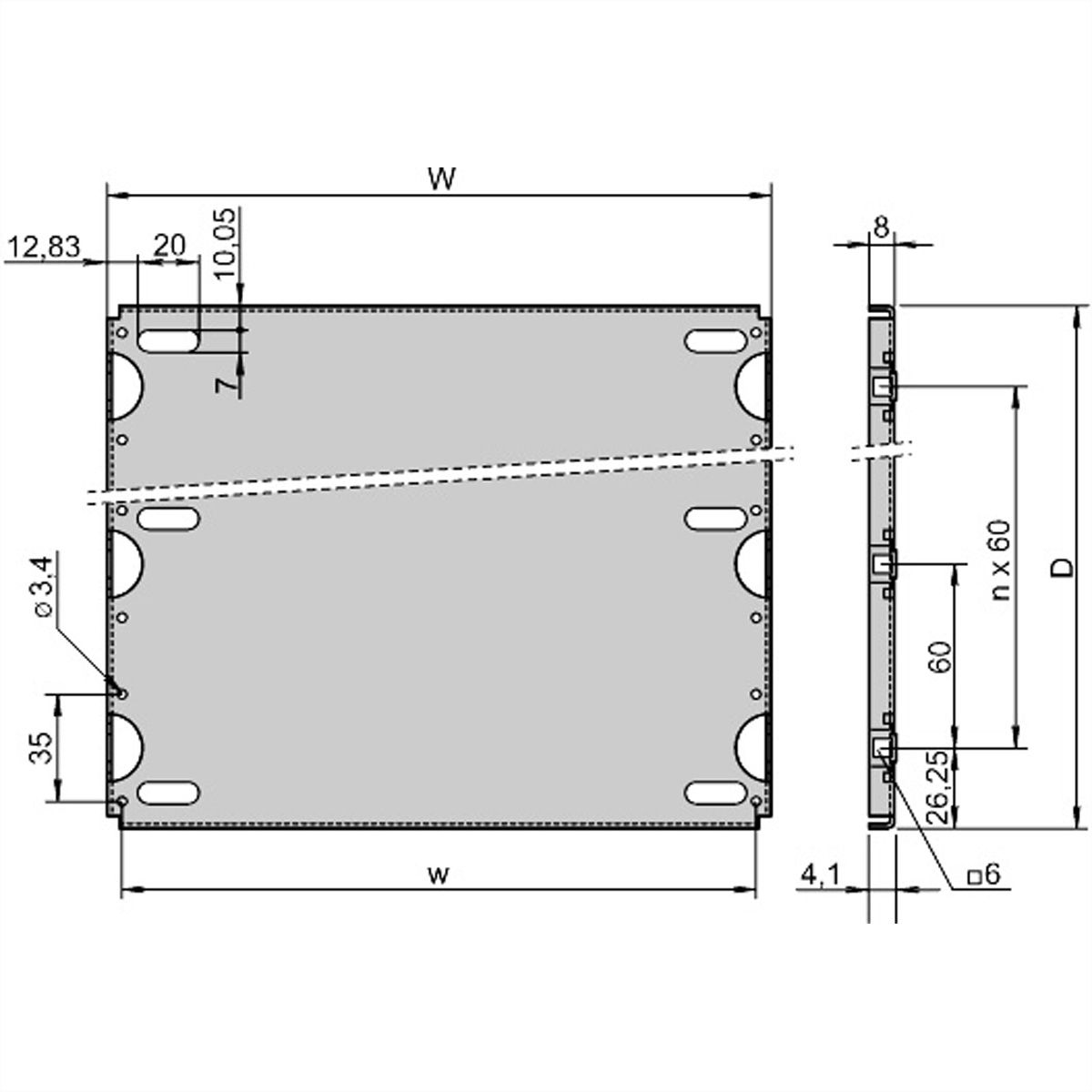 Plaque de montage SCHROFF pour coffret et bac à cartes, 84 HP, 340 mm de longueur de carte