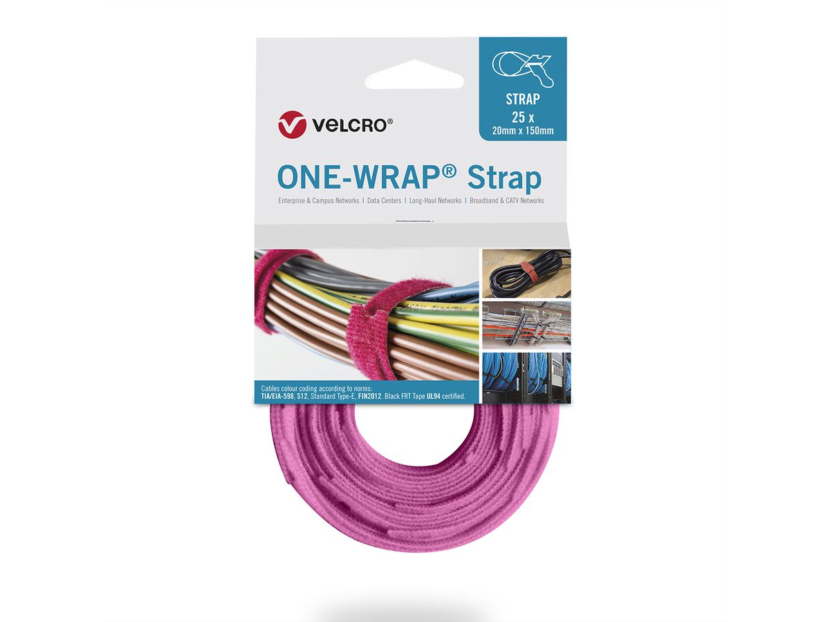 VELCRO® One Wrap® Strap 25mm x 300mm, 25 pièces, rose