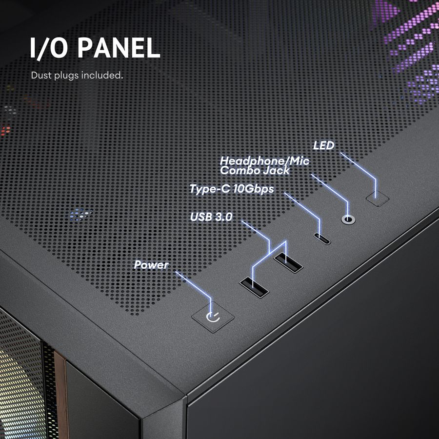 ANTEC FLUX Rear ATX/Micro-ATX/ITX Boîtier PC Midi Tower, noir