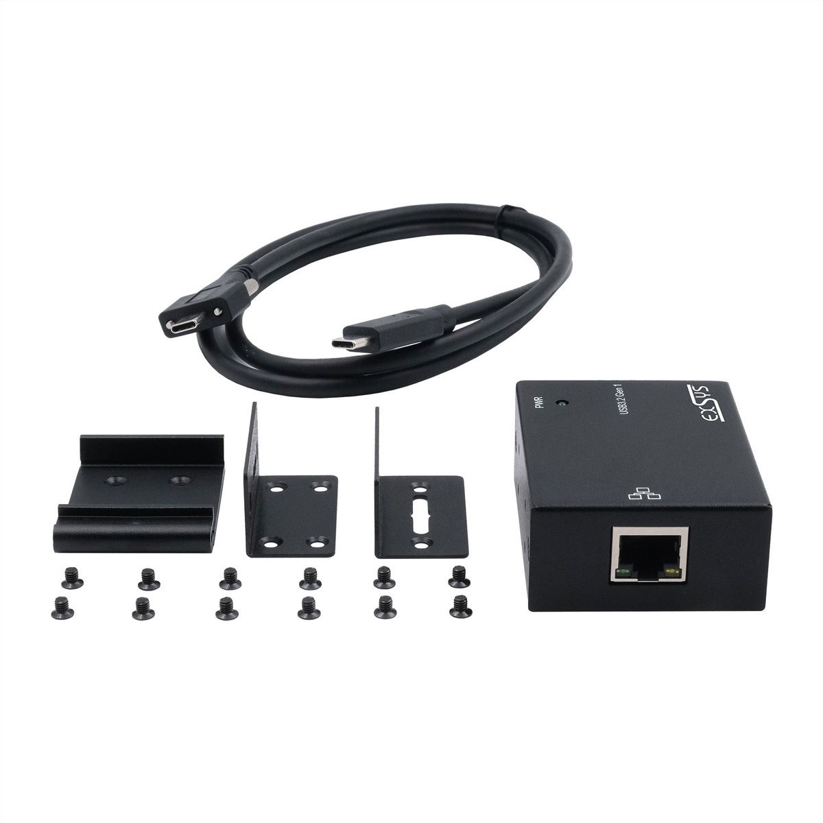 EXSYS EX-13020HMV USB 3.2 type C vers Ethernet 1 Gigabit, kit rail DIN inclus