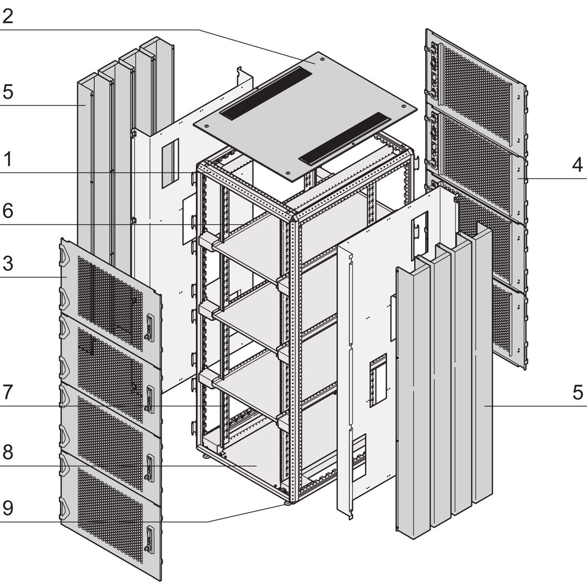 SCHROFF Varistar Colocation Cabinet, RAL 7021, 4 compartiments, 42 U, 2000H, 800W, 1200D