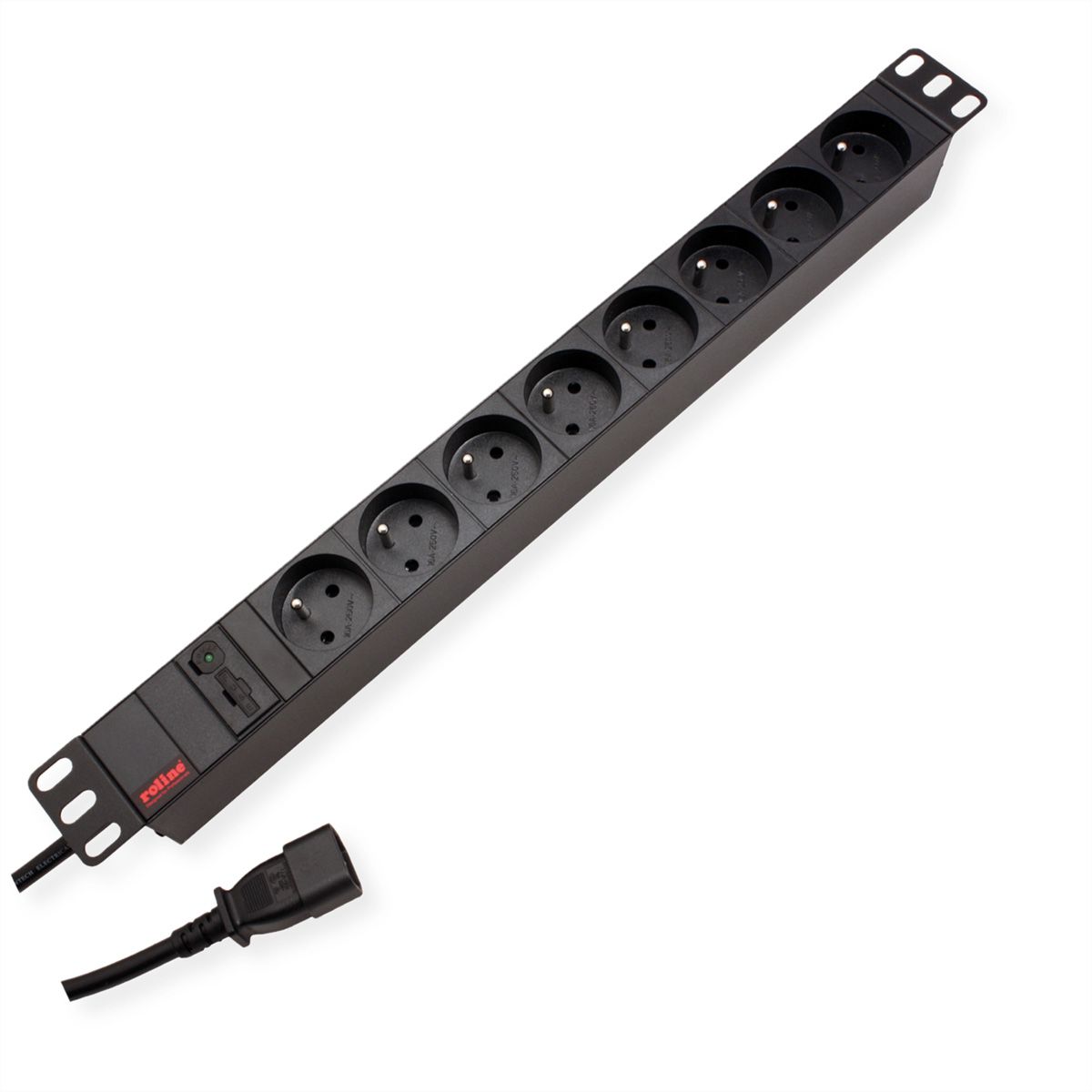 ROLINE Multiprise 19", 8 prises, 2300W, UTE, IEC320 C14 M, noir, 2 m