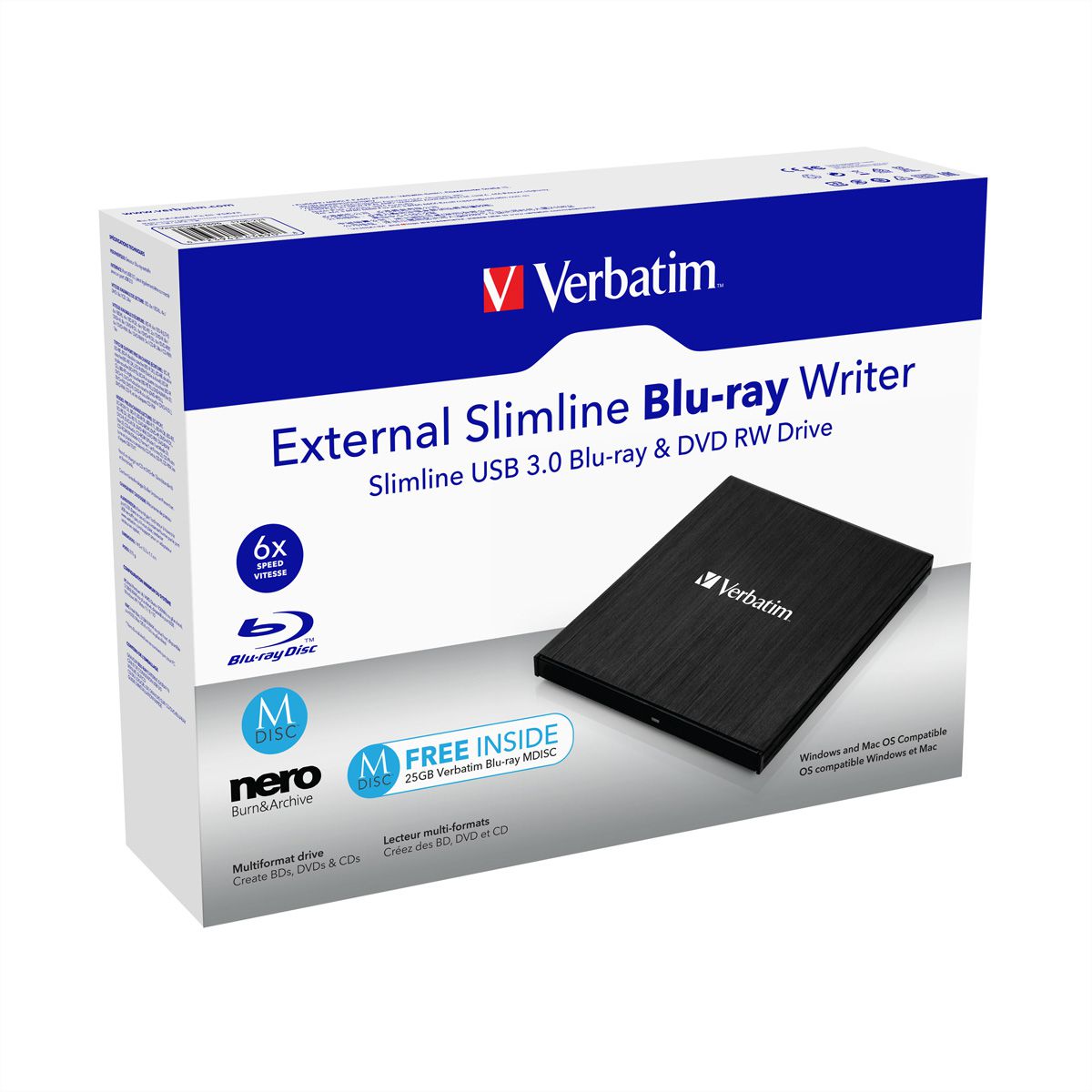 VERBATIM Graveur Blu-ray externe ultramince USB 3.0, BDXL, 6x/8x/24x