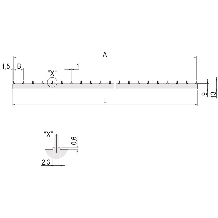 Barre conductrice pour circuits imprimés SCHROFF pour la distribution d'énergie, 3 HP L338.3mm