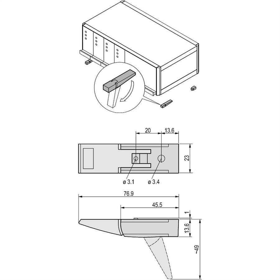 SCHROFF Pied basculant pour châssis, plastique, RAL 9006