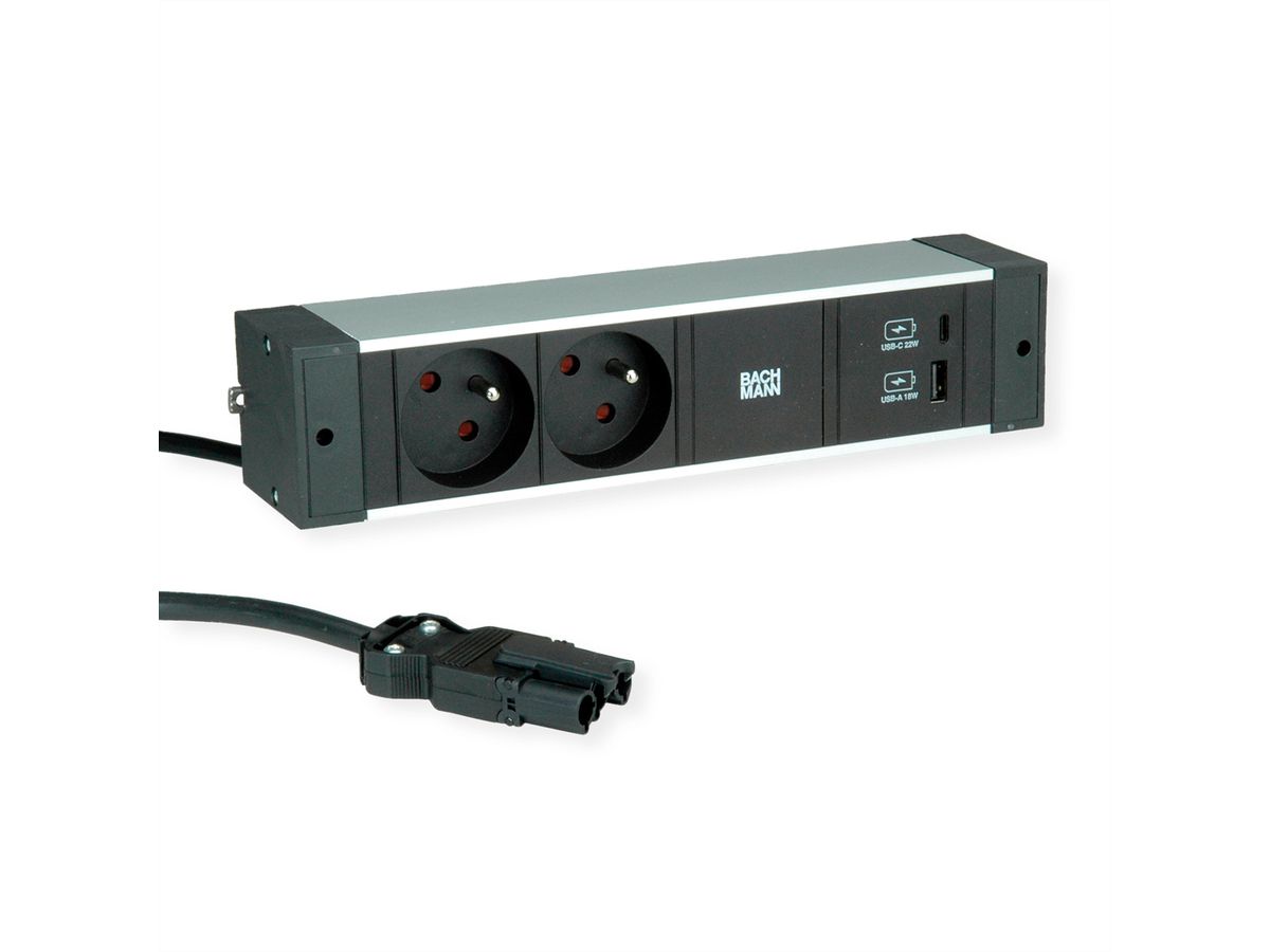 BACHMANN DESK RAIL 2xUTE 1xUSB A&C 22W 2,0m GST18
