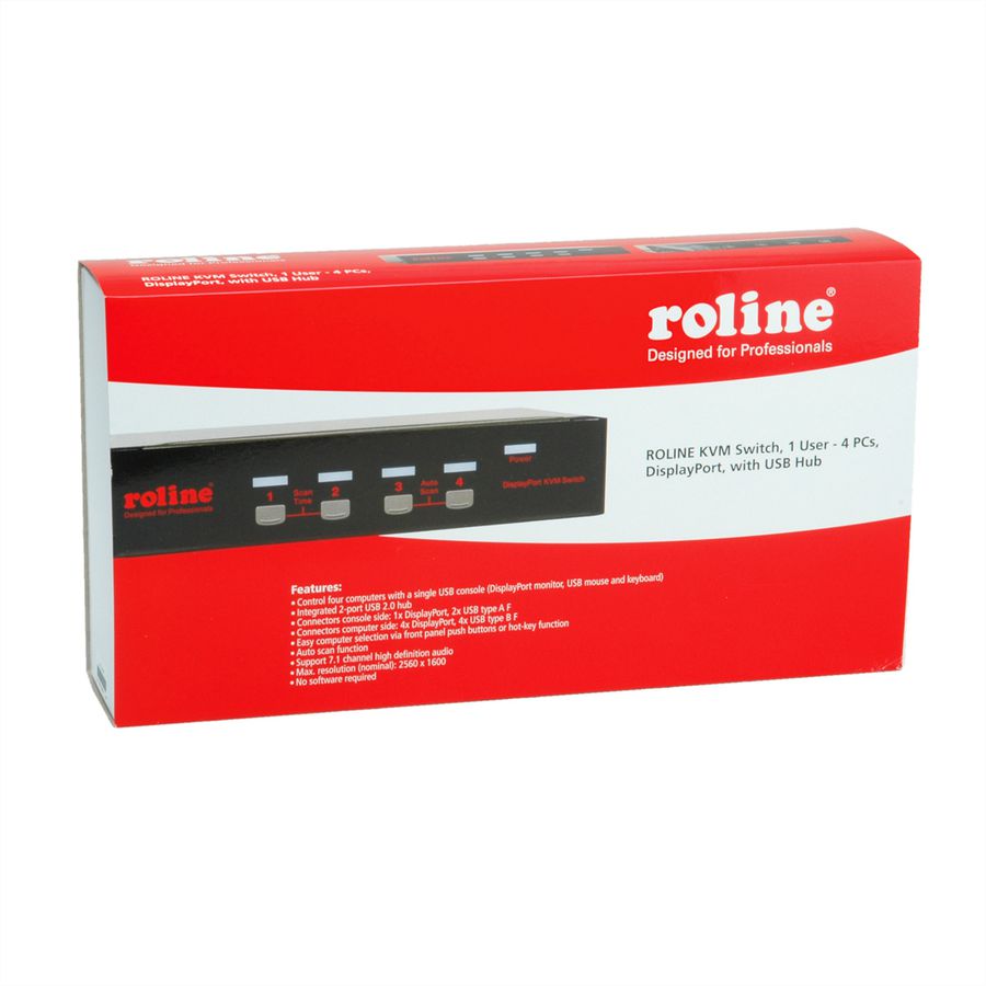 ROLINE Switch KVM, USB, DisplayPort, 1 Utilisateur - 4 PCs