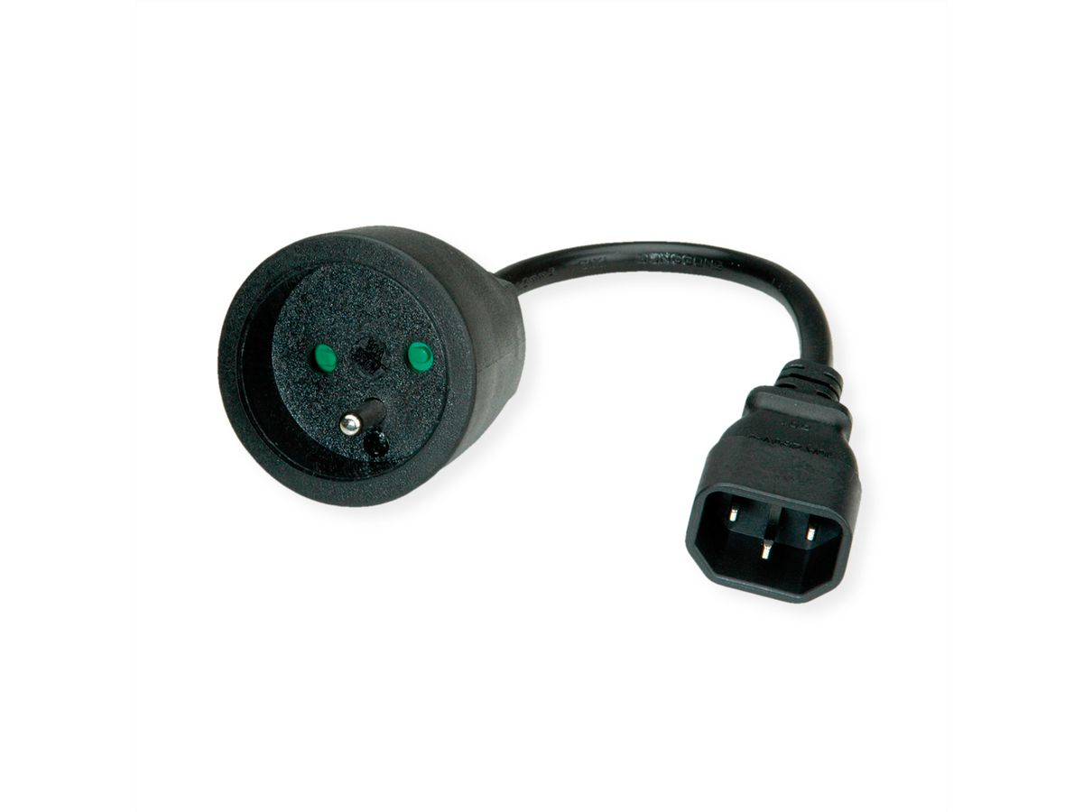 Câble d'alimentation C14 mâle - 2P+T femelle, noir, 0,2 m