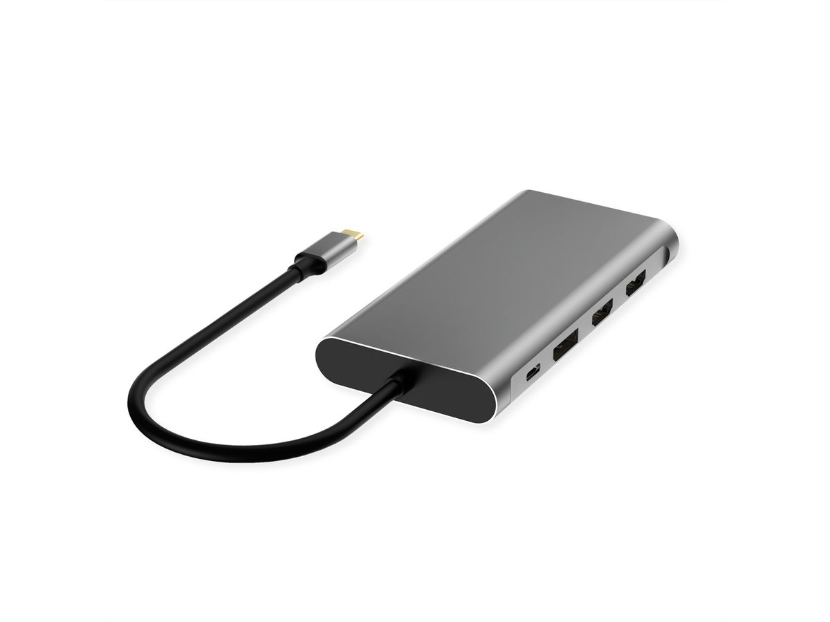 VALUE Station d'accueil USB type C, 2x HDMI (4K60 et 4K30), 1x DP 4K60, 1x VGA, 1x Gb Ethernet, 2x USB C, 2x USB A (3.2 Gen1 et USB 2.0, 1x type C PD