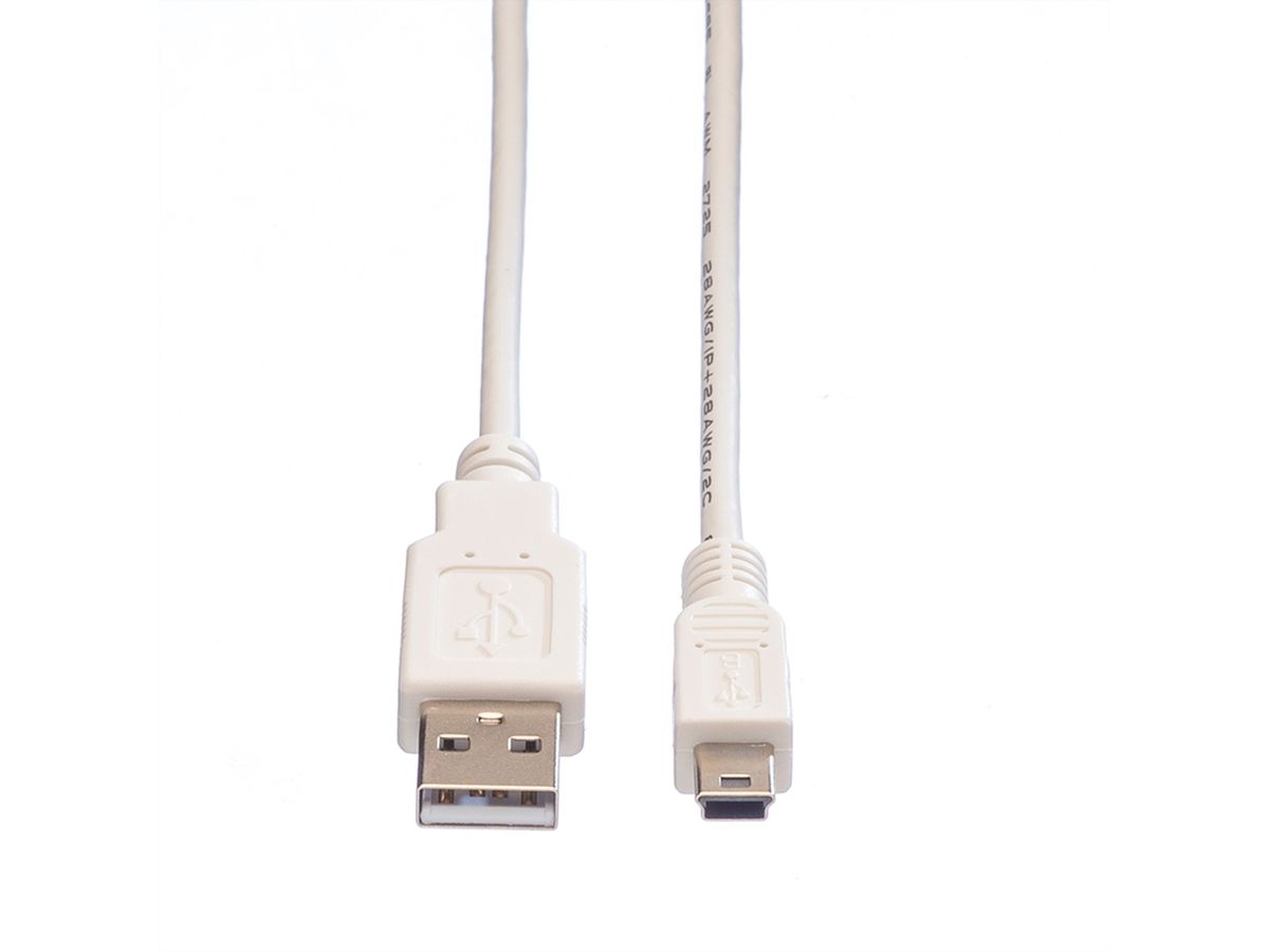 VALUE Câble USB 2.0, type A - mini 5-broches, blanc, 0,8 m