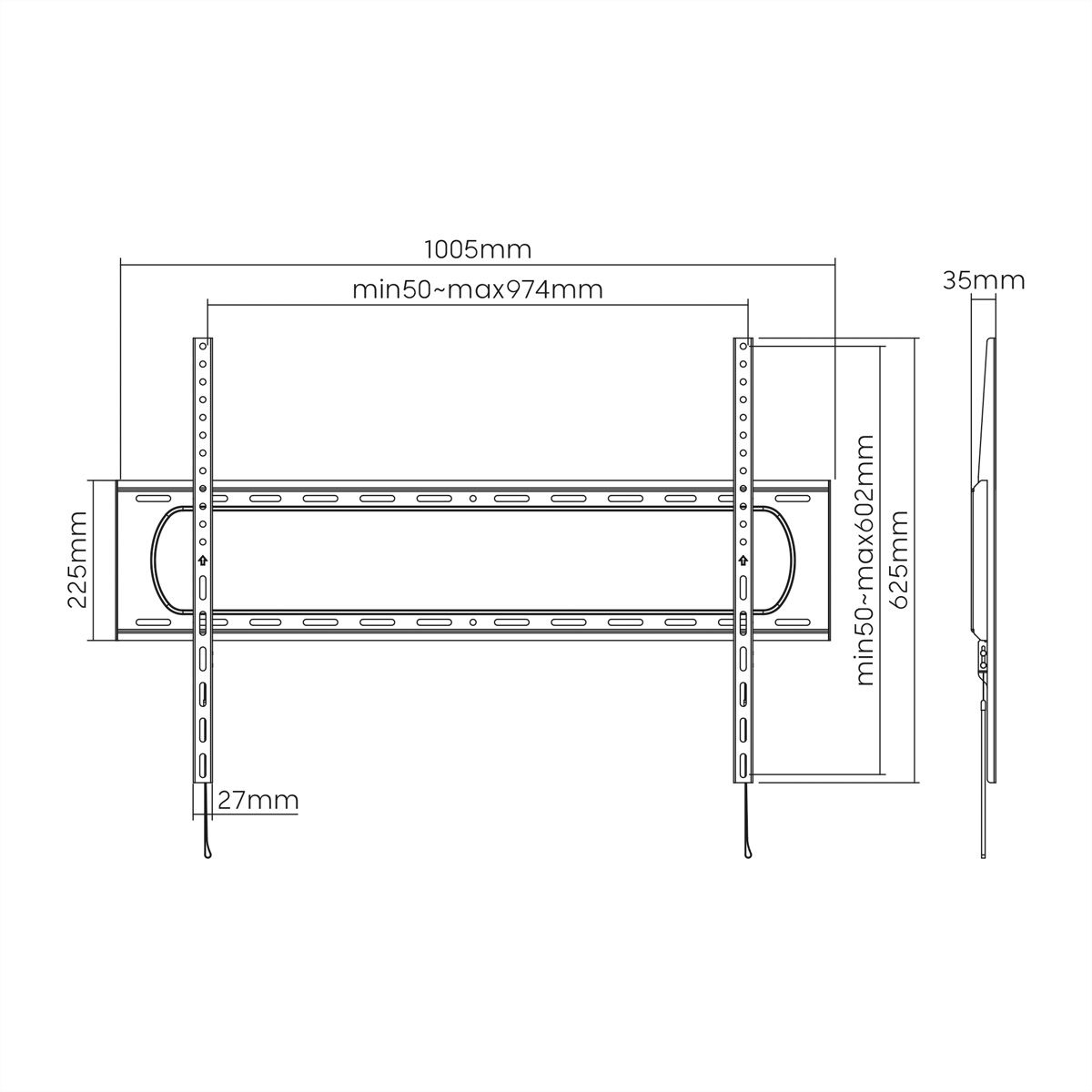 VALUE Support mural TV, distance murale de 35 mm, fixe, <304,8cm/120", <120kg