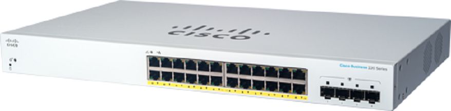 Cisco CBS220-24P-4G Géré L2 Gigabit Ethernet (10/100/1000) Connexion Ethernet, supportant l'alimentation via ce port (PoE) 1U Blanc