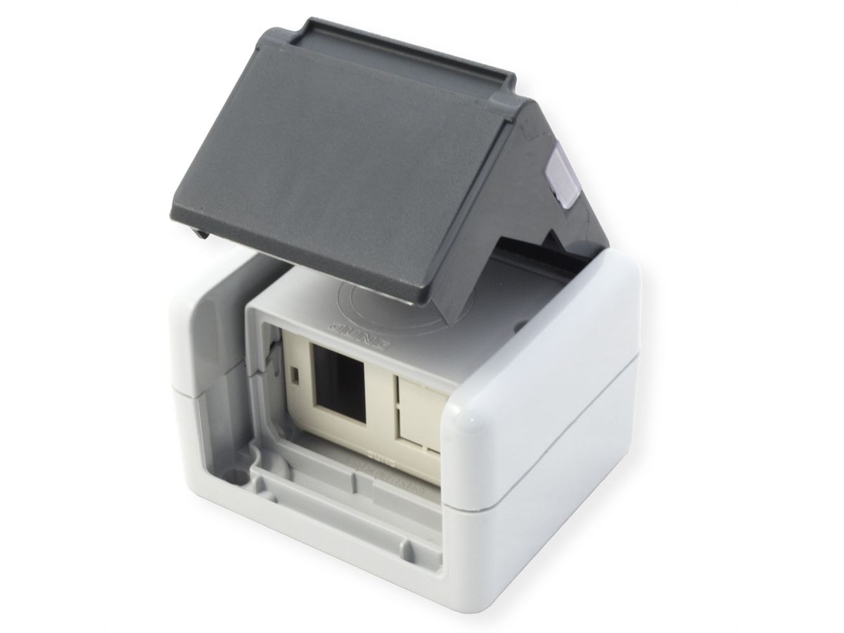 TELEGÄRTNER Boîtier IP44, 75x86x58, gris, avec insert de montage pour module 2xAMJ