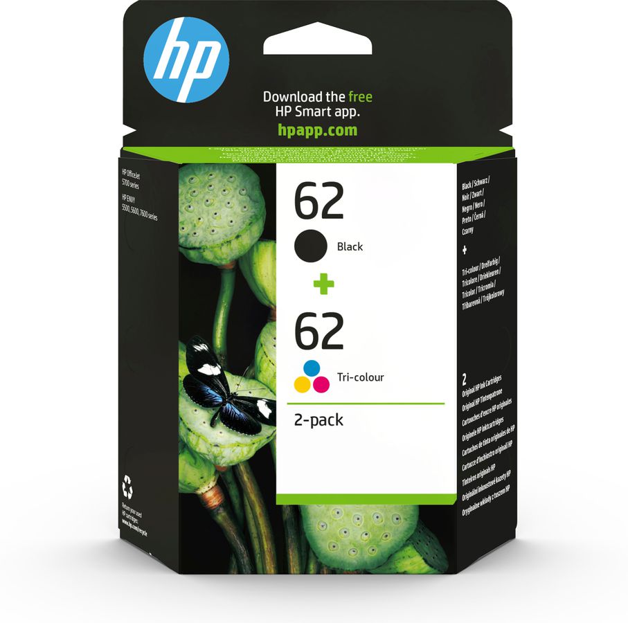HP 62 pack de 2 cartouches authentiques d'encre noire / trois couleurs