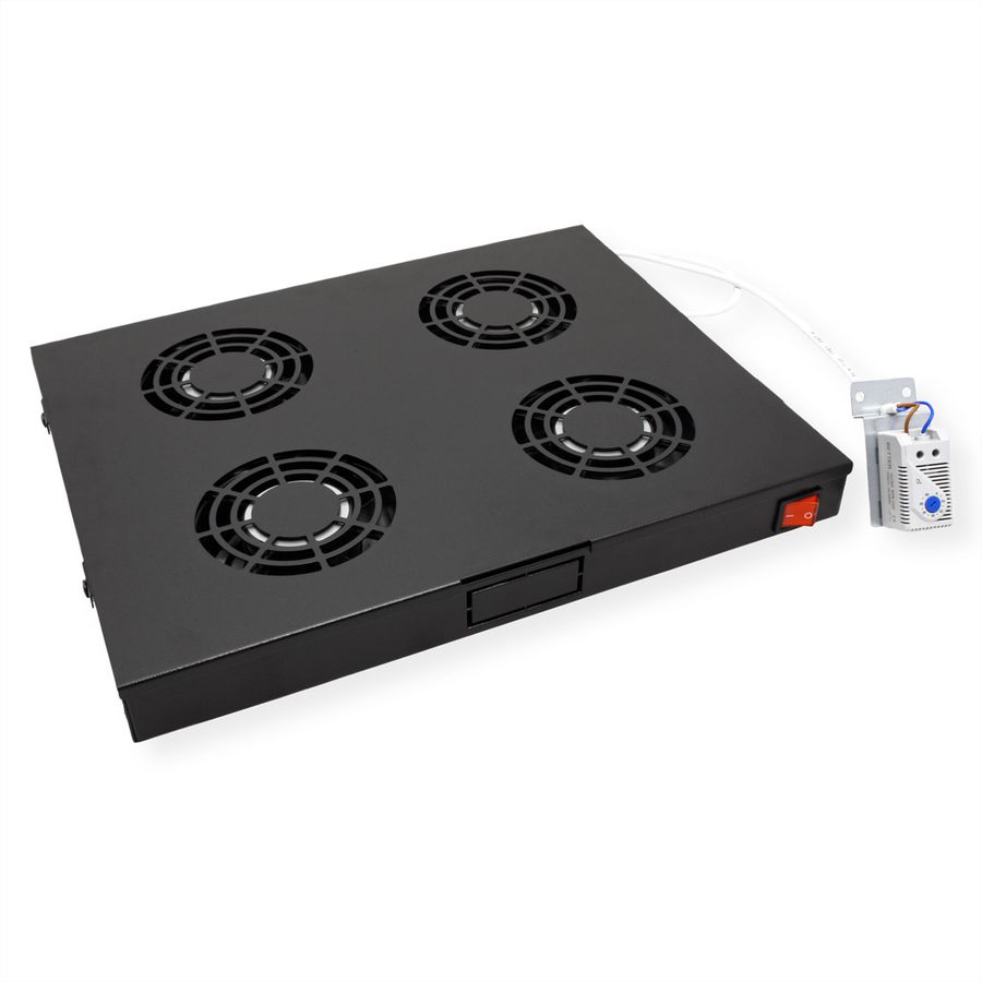 ROLINE 19" Unité de ventilation, 4 ventilateurs, thermostat, noire