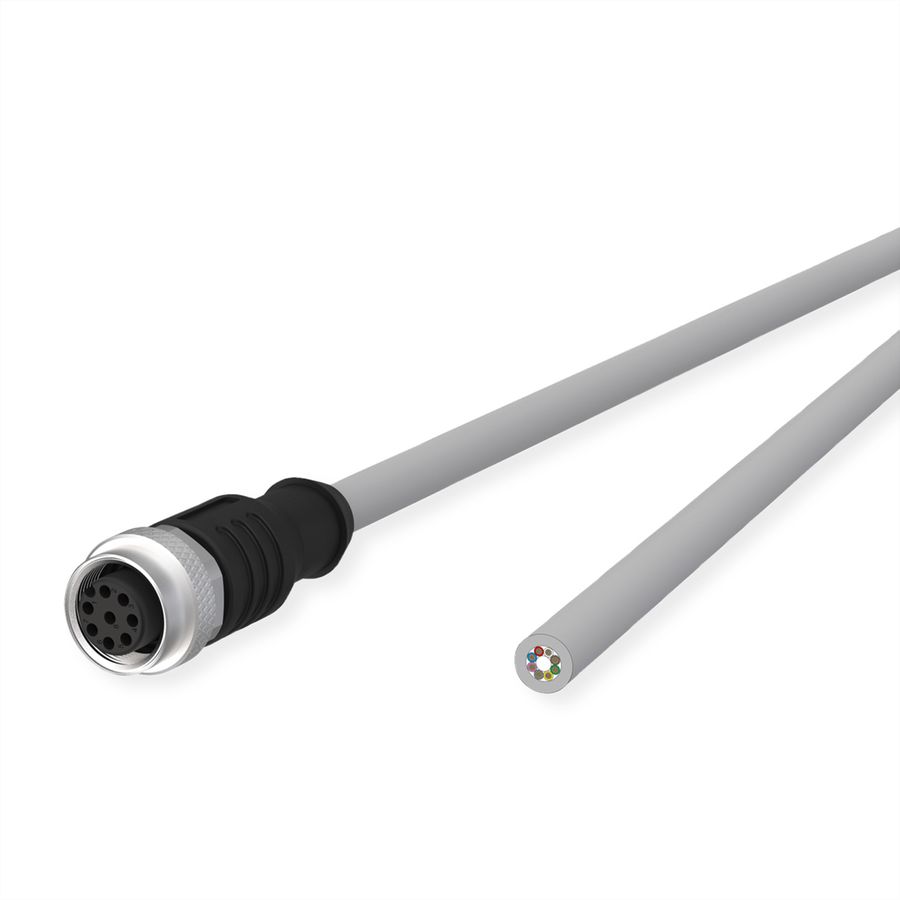 METZ CONNECT Câble de capteur/actionneur M12, codage A, M12 connecteur femelle droit - extrémité ouverte, gris, 5 m