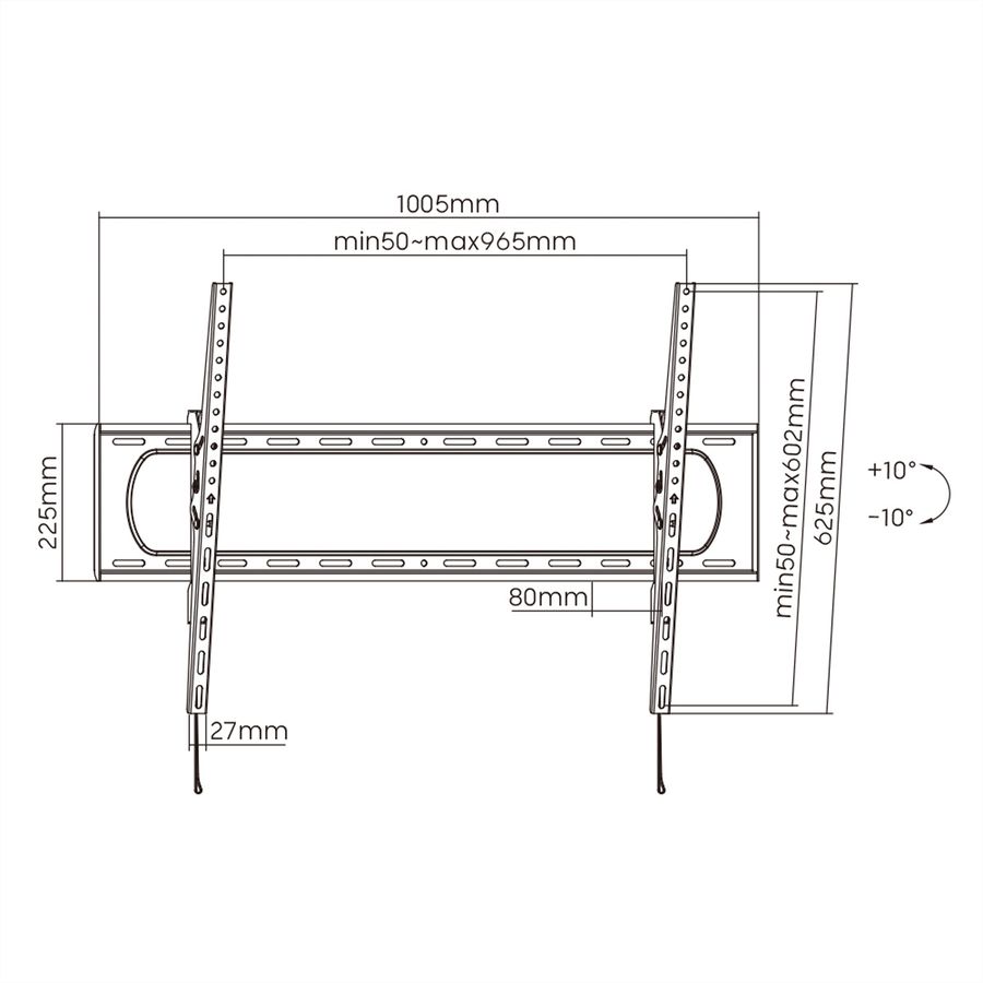 VALUE Support mural TV, distance murale de 80 mm, inclinable, <304,8cm/120", <120kg