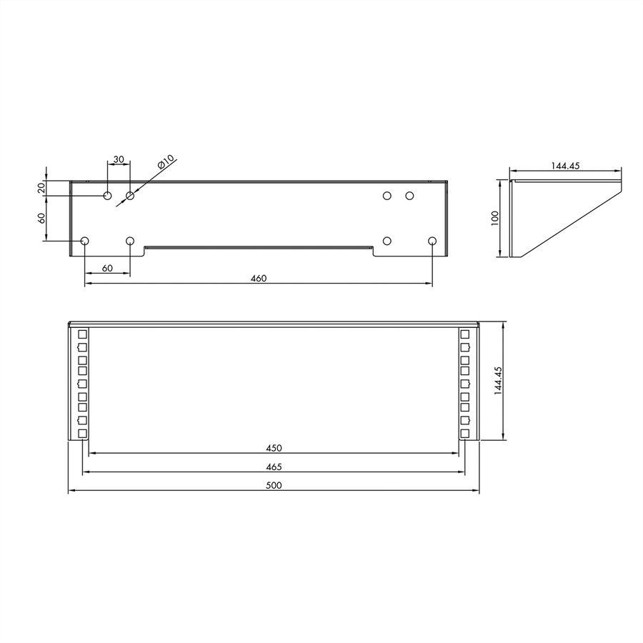 Support 19" mural / sous le bureau, 3 UH, noir
