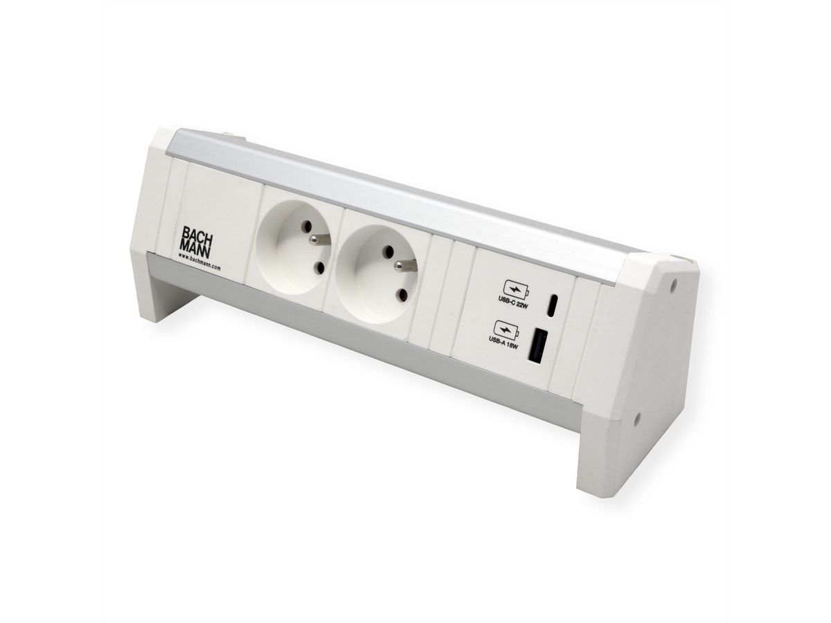 BACHMANN DESK 2xUTE 1xUSB A/C 22W GST18 RAL9010