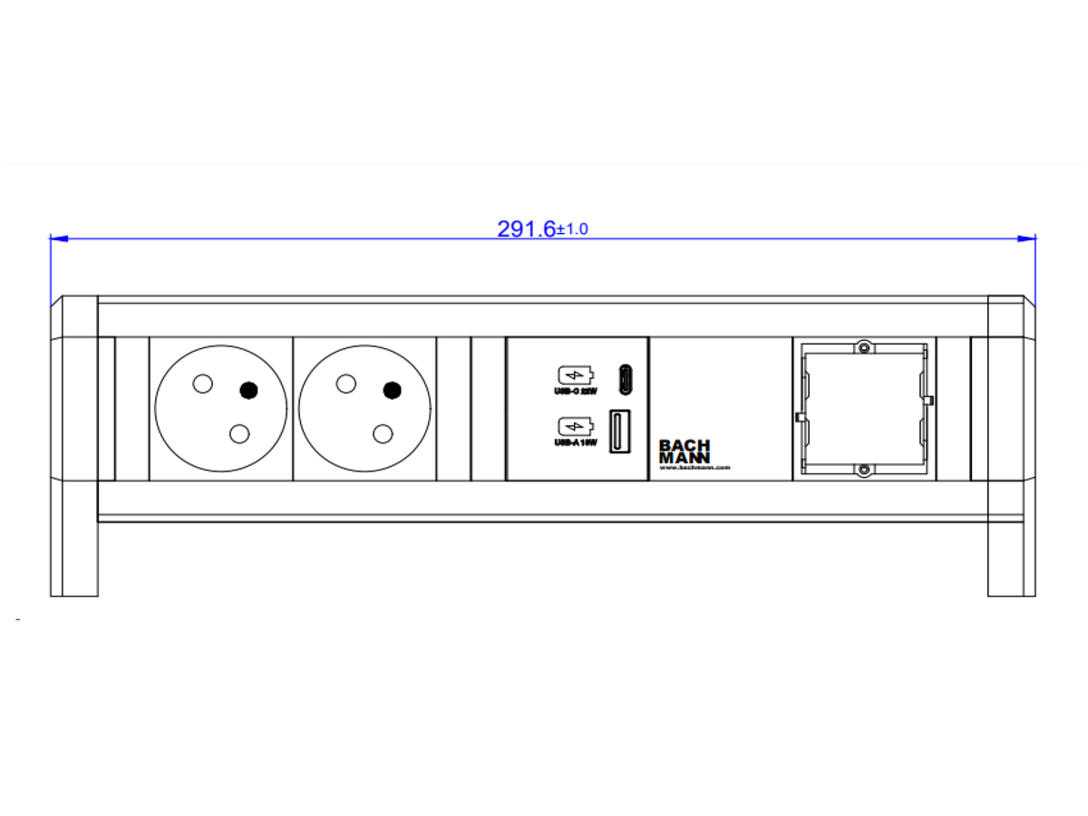 BACHMANN DESK 2xUTE 1xUSB A&C 22W 1xCM GST18