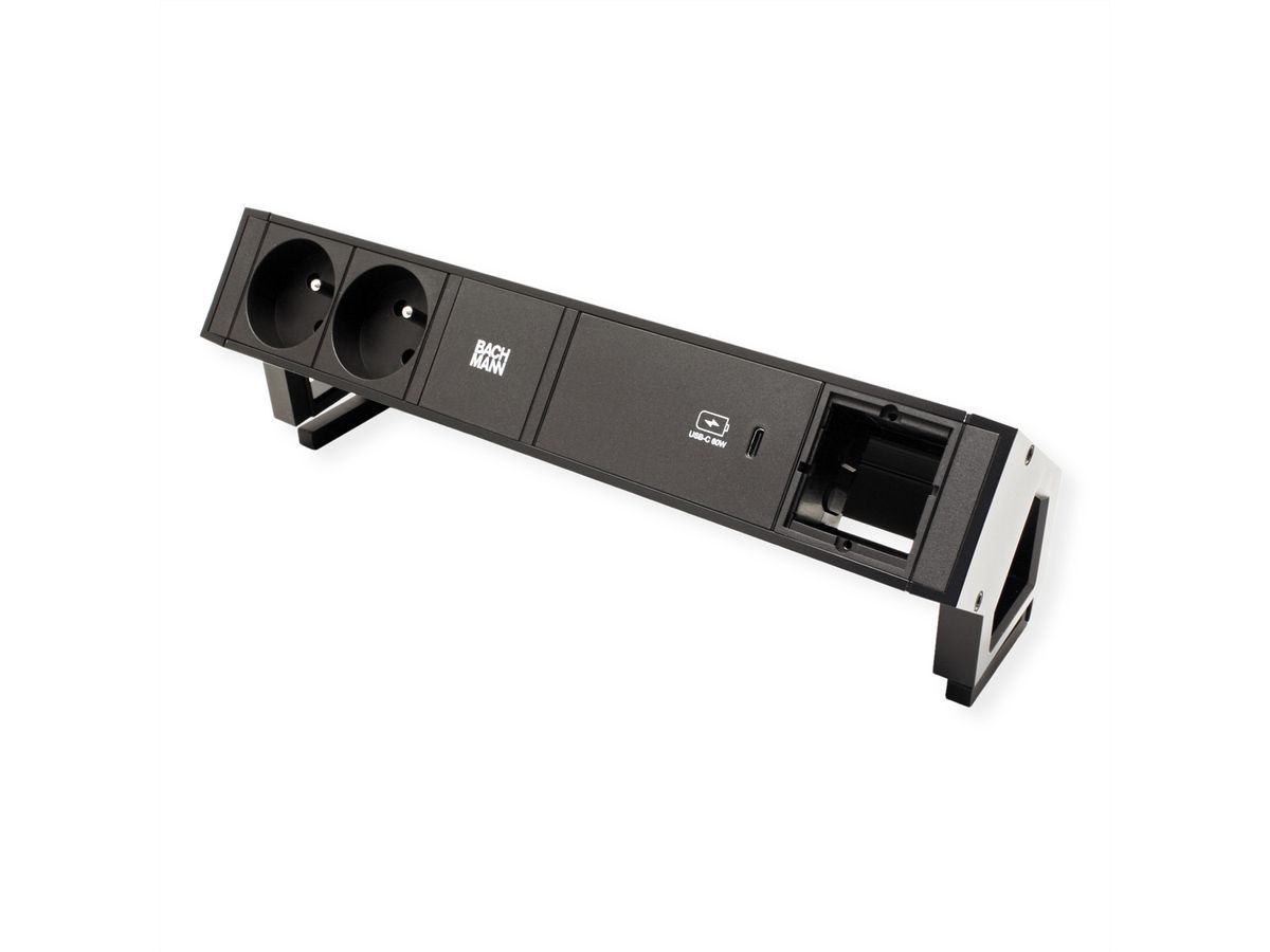 BACHMANN DESK2 2xUTE 1xUSB C 60W 1xCM 0,2m GST18 RAL9005