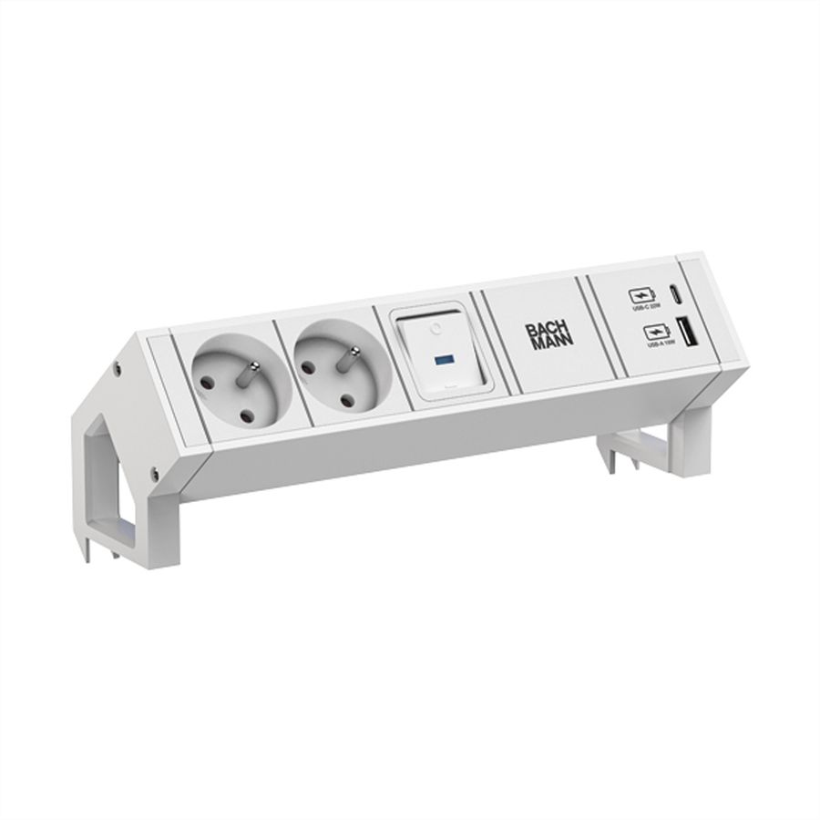 BACHMANN DESK2 white 2xUTE 1xinterrupteur 1xUSB A/C 22W 0,2m GST18