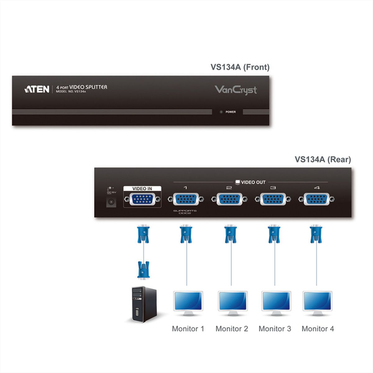 ATEN VS134A Splitter vidéo, 450MHz, 4 écrans