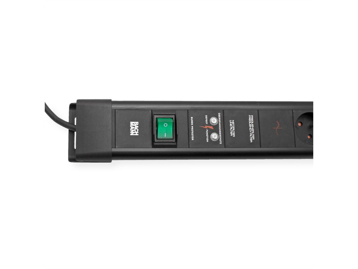 BACHMANN CONNECTUS 6xUTE , 1xGVS 1xinterrupteur 2,0m CEE7/7 noir