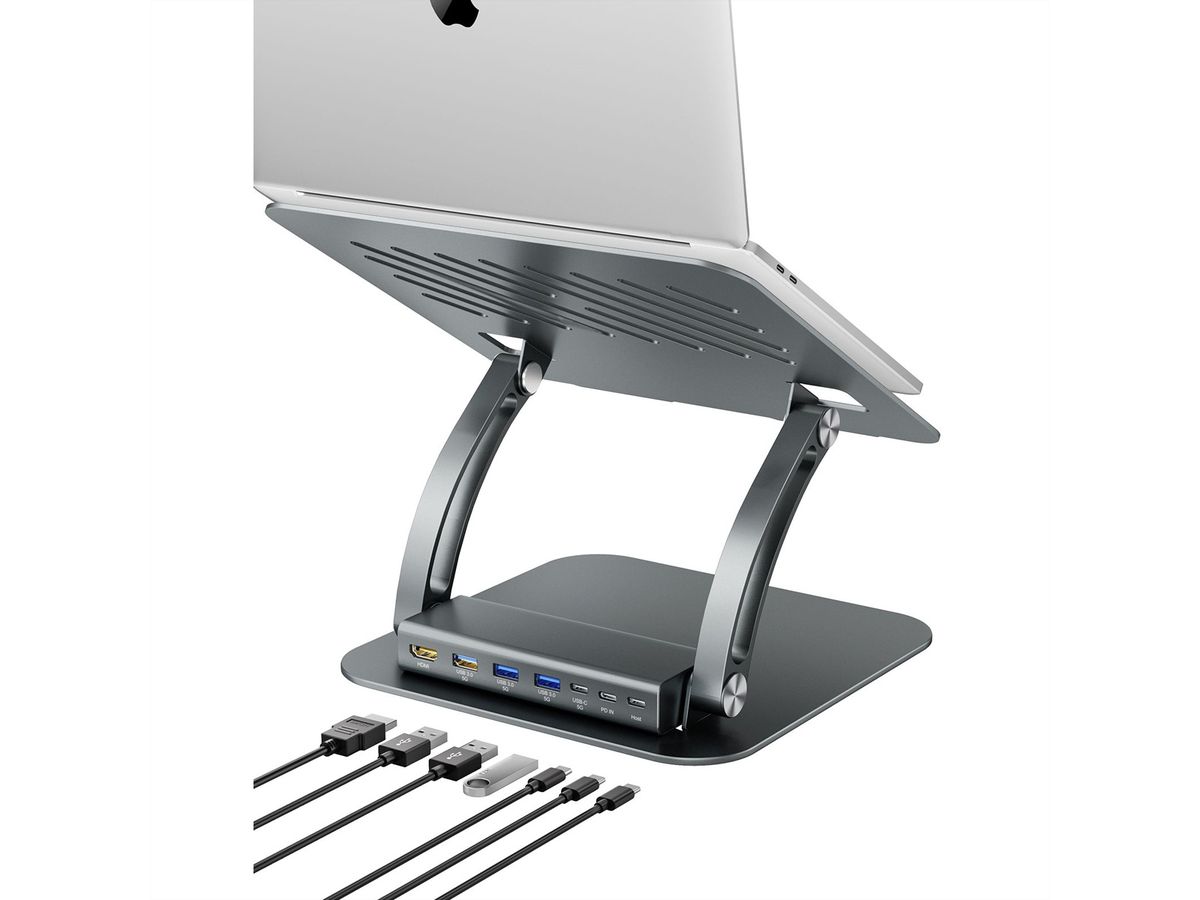 EXSYS EX-1224HM Support pour ordinateur portable, avec station d'accueil USB-C 7 en 1 amovible