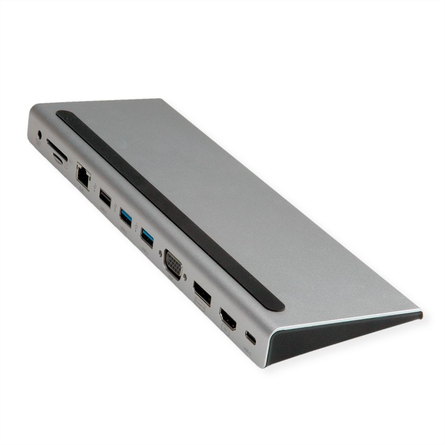 VALUE Station d‘accueil USB-C multiports, 4K HDMI/DP, VGA, USB, Card Reader, PD, Gigabit Ethernet, Audio