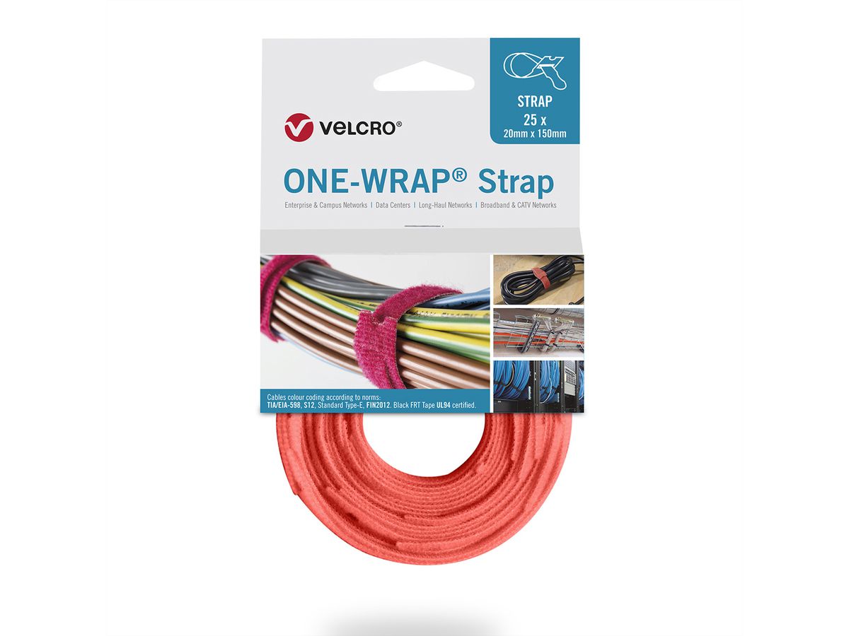 VELCRO® One Wrap® Strap 20mm x 330mm, 25 pièces, orange