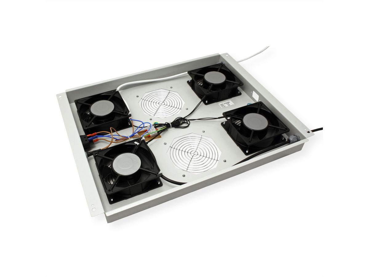 ROLINE 19" Unité de ventilation de toit, 4 ventilateurs, Thermostat pour baie serveur, grise