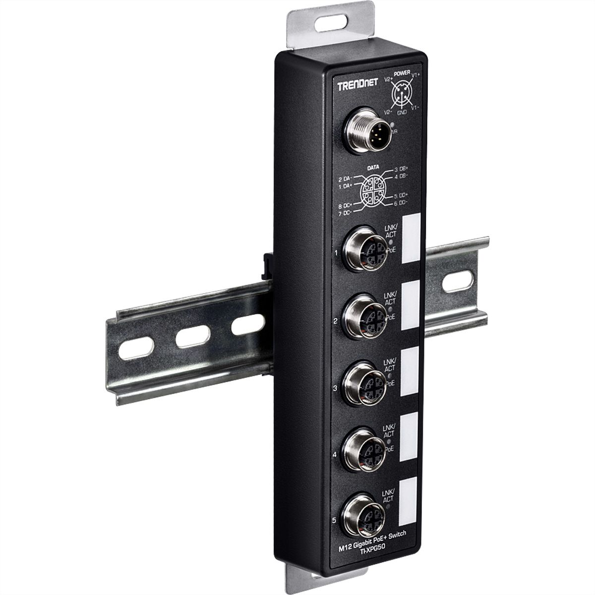 TRENDnet TI-XPG50 Switch ferroviaire industriel, EN50155 M12 Gigabit PoE+ à 5 ports