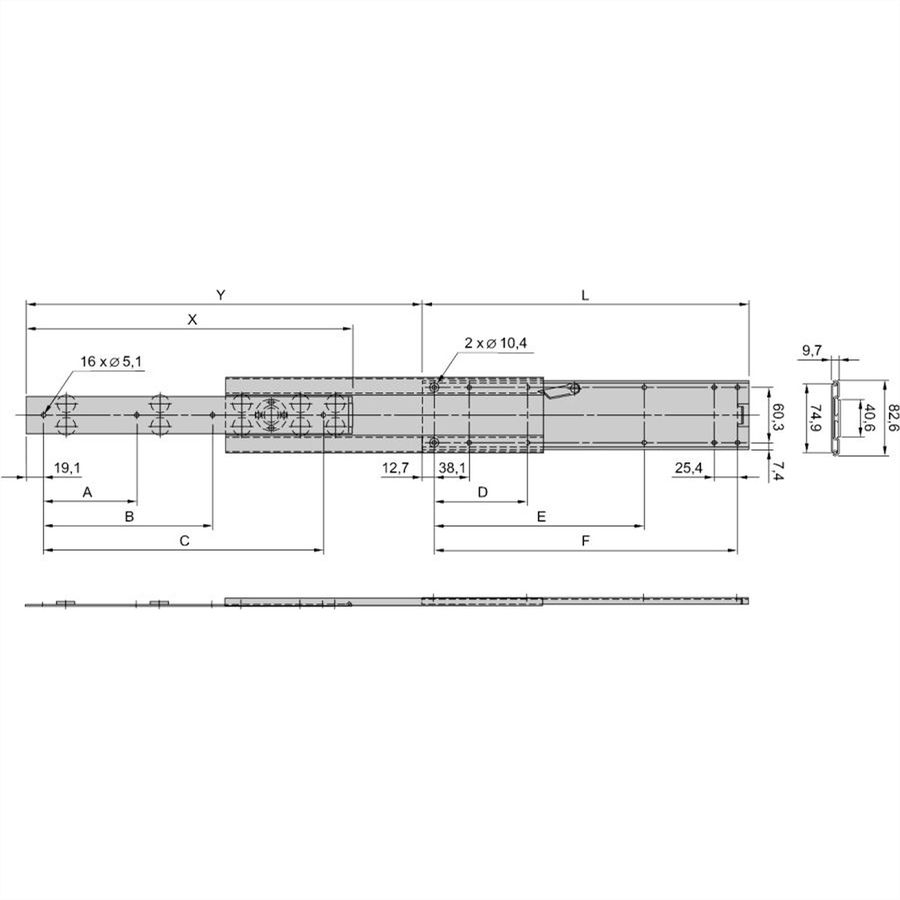 Glissière télescopique SCHROFF Universelle, Slim, 2 U, 610L