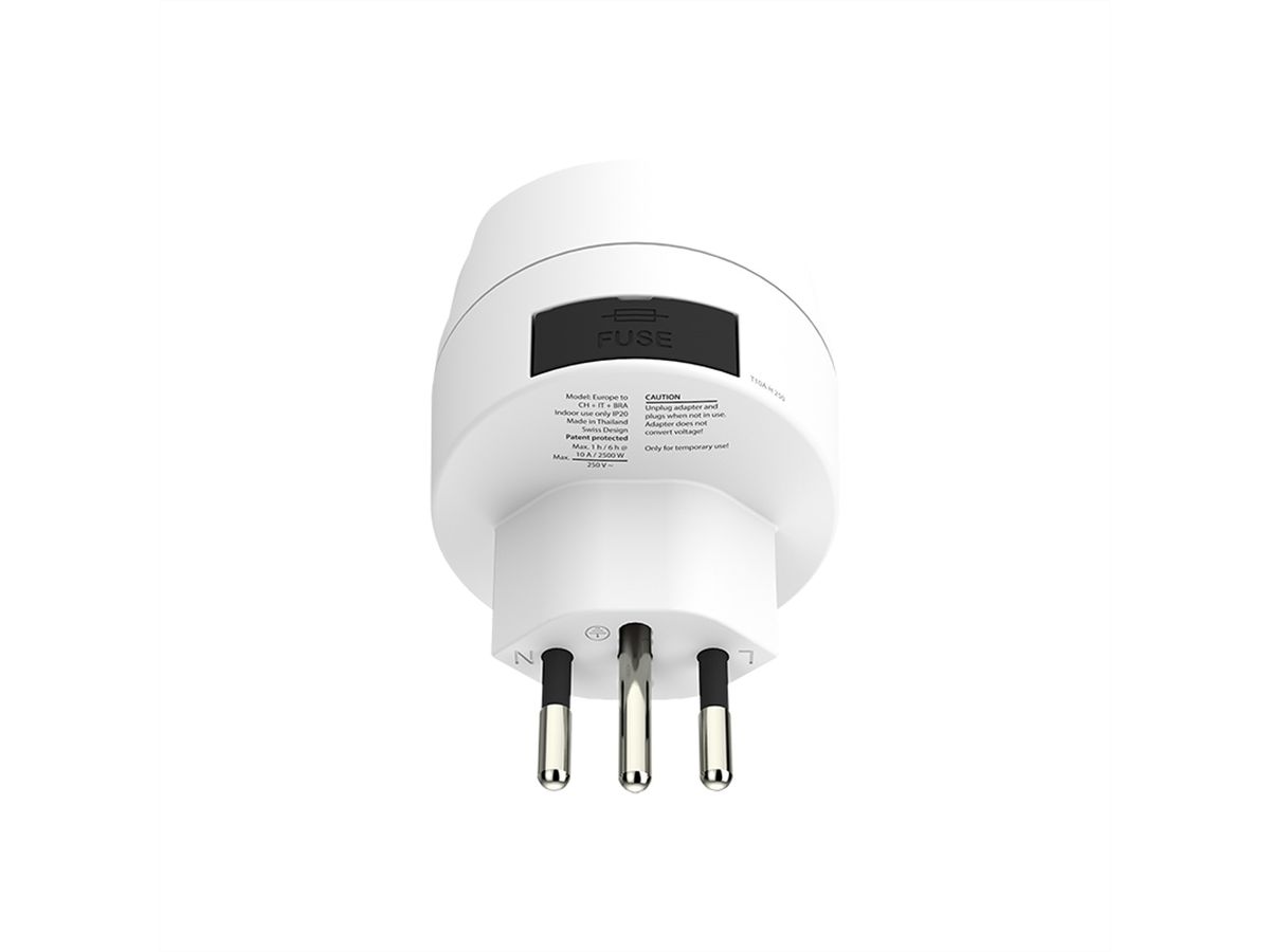 SKROSS Adaptateur de voyage Europe vers Suisse + Italie + Brésil, Pour appareils à 2 et 3 pôles (contact de protection ou prise Euro)
